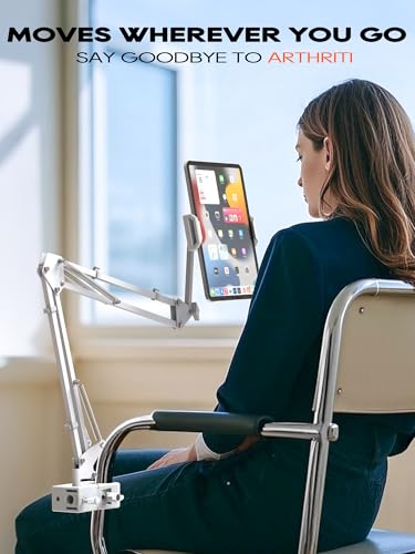 Gooseneck Phone Holder for Bed Desk, Tablet Stand Adjustable, Kindle iPad Holder for Phone Tablet Holder Mount fits iPhone Kindle 4-13" Device Valenties Day Gifts for Women (White (Clamp fo Tube)) - color: White (Clamp fo Tube)