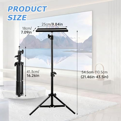 Projector Stand Tripod, 21''–44'' Height Adjustable Laptop & Projector Stand with 9.8x7 Inch Tray, Heavy Duty Stable Floor Stand Tripod, Portable Projector Mount for Office, Home, Outdoor, Studio and DJ Use