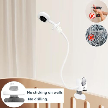 Baby Monitor Mount Holder Compatible with Nanit Pro Smart Baby Monitor & Flex Stand, Momcozy BM01/BM03/BM04 and Other Cameras with 1/4" Threaded Hole, 16 inches Flexible Clip Clamp Mount - color: Ivory