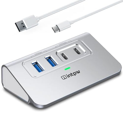Intpw USB 3.2 Hub,Aluminum 4 Port USB Splitter 10Gbps with 2 USB C/USB A 3.2 Data Ports, 3.3ft Cable, USB HUB for PC/Laptop/Xbox/FlashDrive/Printer/Camera/Keyborad/Mouse - size: 10Gbps