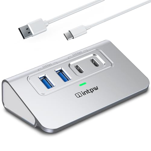 Intpw USB 3.2 Hub,Aluminum 4 Port USB Splitter 10Gbps with 2 USB C/USB A 3.2 Data Ports, 3.3ft Cable, USB HUB for PC/Laptop/Xbox/FlashDrive/Printer/Camera/Keyborad/Mouse - size: 10Gbps