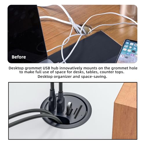 Cablecc 3 Port USB 3.0 Hub SD TF USB Splitter 60mm Desk Grommet Dock Station Micro-SD Card Reader for Desktop PC Desk(SD TF USB 3.0) - style: 3USB3.0+SDTF