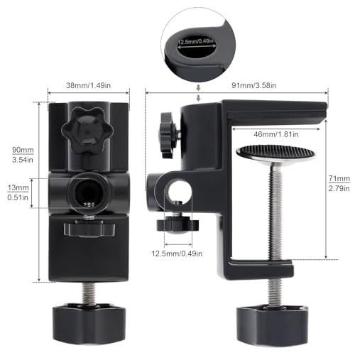 RTNLIT Desk Lamp Clamp, 0.49in/12.5mm 4 Hole Metal Table Mounting Clamp, Universal C Clamp for Magnifying Light/Microphone/Boom Scissor Arm, Fits up to 2-1/2 inches Desktop Thickness(Black) - color: Black