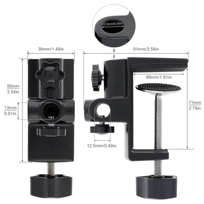 RTNLIT Desk Lamp Clamp, 0.49in/12.5mm 4 Hole Metal Table Mounting Clamp, Universal C Clamp for Magnifying Light/Microphone/Boom Scissor Arm, Fits up to 2-1/2 inches Desktop Thickness(Black) - color: Black