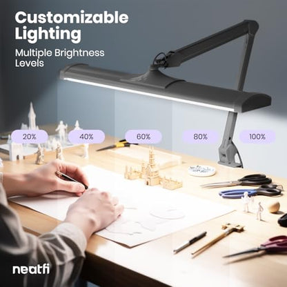 Neatfi Ultra 3,500 Lumens LED Desk Lamp with Clamp – 45W, 270 SMD LEDs, Shadow-Free | Adjustable Brightness | Task Light for Nail, Craft & Office (Silver, 26-Inch Wide Shade) - color: Silver