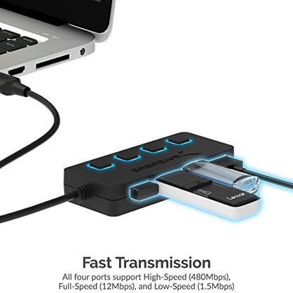SABRENT 4 Port USB 2.0 Data Hub with Individual LED lit Power Switches [Charging NOT Supported] for Mac & PC (HB-UMLS) (Pack of 2) - size: USB-A 4-Port (Pack of 2)