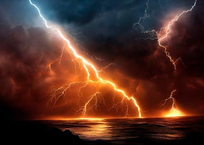 15x8ft Ocean Rainstorm Lightning Backdrop Lightning Storm Backdrop Dark Cloudy Sky Thunderstorm Background Party Decoration Photo Booth Studio Prop - size: 15x8FT