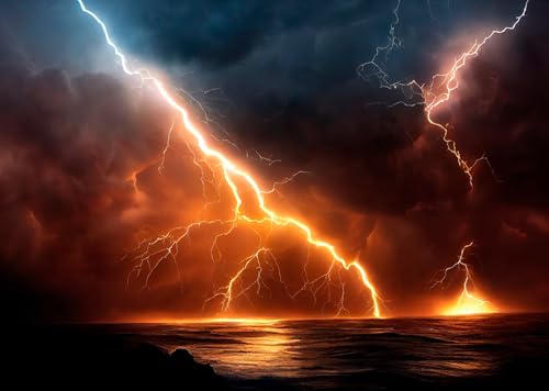 12x10ft Ocean Rainstorm Lightning Backdrop Lightning Storm Backdrop Dark Cloudy Sky Thunderstorm Background Party Decoration Photo Booth Studio Prop - size: 12x10FT