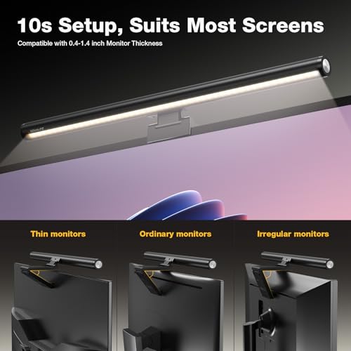 Douxlife Monitor Light Bar with Visual Wireless Remote & Touch Dual Control, Eye-Care Computer Monitor Lamp with Asymmetrical Optical Design, Stepless Dimming Screenbar for Home Office Gaming, Black - color: Black