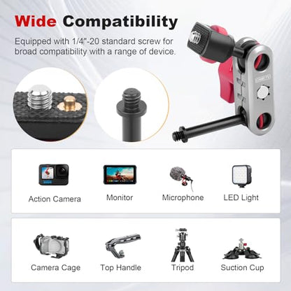 Came-TV Camera Magic Arm with Dual Ball Head & 1/4" Screws, Aluminum Magic Arm Camera Mount 360° Rotation Articulating Magic Arm for Monitor/LED Light/Microphone/Camera Cage/Tripod (64004) - style: Single Head