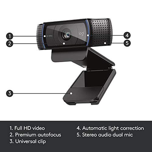 Logitech HD Pro Webcam C920, Widescreen Video Calling and Recording, 1080p Camera, Desktop or Laptop Webcam