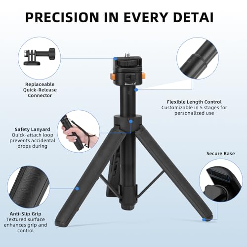 20" Osmo Pocket 3 4 Tripod, Xtra Muse Mini Table Desk Extendable Stand Small Handheld Selfie Stick Quick Release 1/4 Screw Vlog for DJI Action 6 5 Pro 4 for Insta360 X4 X5 Luna Ultra Accessories