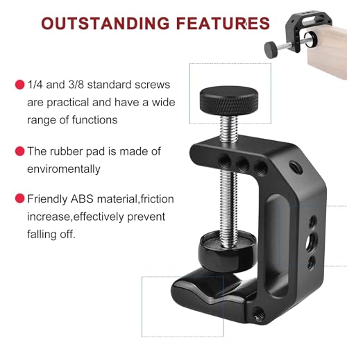 Microphone Holder C Clamp with 1/4" and 3/8" Threaded Holes, Mic Clip for Radio Studio, Podcast, Gaming, 5/8" Mic Screw Adapter for Microphones, Max Load 12lb / 5kg