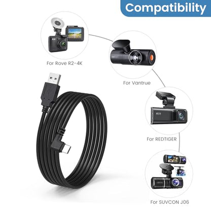 weishan USB C Dash Cam Power Cord, USB to 90-Degree USB-C Charging Cable for Dashcam Rear View Mirror Camera, 11.5ft Long Charger Wire - style: USB-A to USB-C