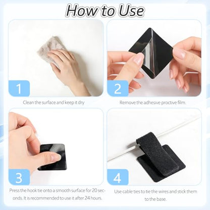 Cable Management Under Desk, Znben Detachable Cable Straps Heavy Duty Hook and Loop Cable Ties Reusable 20 Pack Black - color: Black