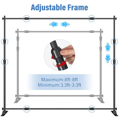 8 x 8 FT Banner Stand Kit, Adjustable Backdrop Stand for Parties, Heavy-Duty Photography Step and Repeat Stand with Portable Bag for Birthdays, Promotions, Exhibitions (Banner Not Included) - size: 8 x 8 ft