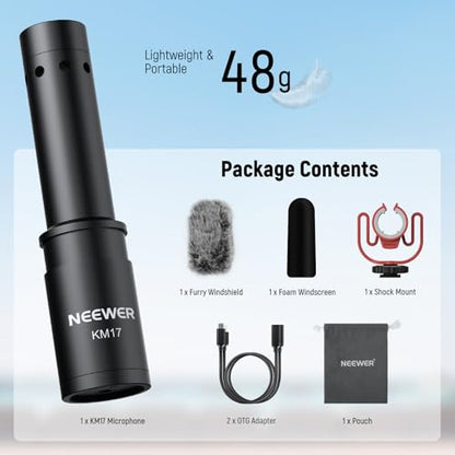 NEEWER KM17 USB C Microphone Noise Cancelling Plug & Play High Sensitivity Cardioid Vlog Interview Mic with Shock Mount Compatible with iPhone 16 Pro Max Android DJI Pocket 3 Insta360 - style: KM17