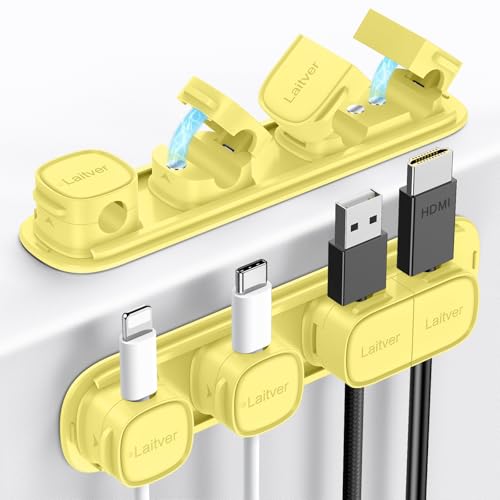 6 Pack Magnetic Cable Clips [1s Open/Lock], Cord Organizer Holder | Strong Adhesive Desk Cable Management- Organize Charging Cords Neatly for Home, Office, Car,Desk, Nightstand-Cream Yellow - color: Cream Yellow