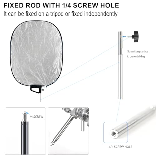 5 in 1 Photography Reflector 27x35inch (72x90cm) Collapsible Light Reflector with Handle & Connection Adapter,Portable Light Reflectors Diffuser Panel Photography Kit for Studio Video&Outdoor Lighting