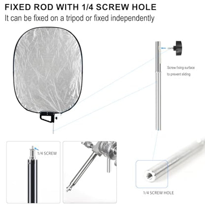 5 in 1 Photography Reflector 27x35inch (72x90cm) Collapsible Light Reflector with Handle & Connection Adapter,Portable Light Reflectors Diffuser Panel Photography Kit for Studio Video&Outdoor Lighting