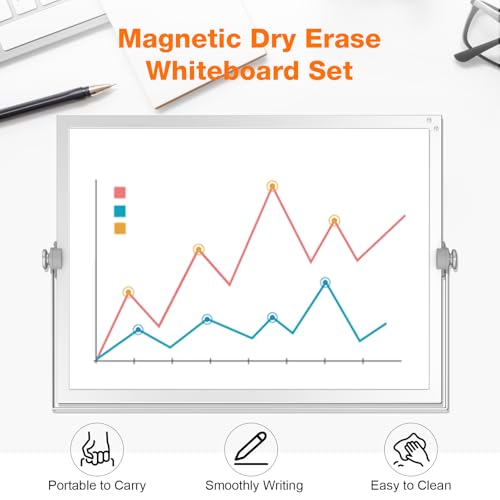 Desktop Whiteboard 16x12 Stand, Double Sided Dry Erase Board Kids | Portable with Handle, Foldable Aluminum Stand, 360° Angle, 8 Markers 4 Magnets 1 Eraser, Smooth Magnetic Surface - size: 16*12white