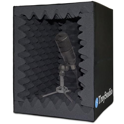 TroyStudio Portable Vocal Booth, Large Foldable Microphone Isolation Shield, Music Recording Studio Sound Echo Absorbing Box, Desk & Stand Use Reflection Filter with Thickened Dense Acoustic Foam - color: Large Size
