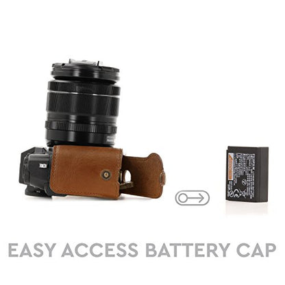 MegaGear Ever Ready Leather Camera Half Case and Strap Compatible with Fujifilm X-T30, X-T20, X-T10 - color: Light Brown