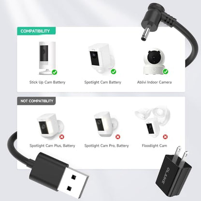 OLAIKE Indoor/Outdoor Power Adapter for Ring Stick Up Cam Battery 3rd Gen/2nd Gen/Plug-in, Weatherproof Cable(5m/16ft) to Continuously Charge Camera, No Need to Change Batteries, Black - color: Black(5m/16ft)