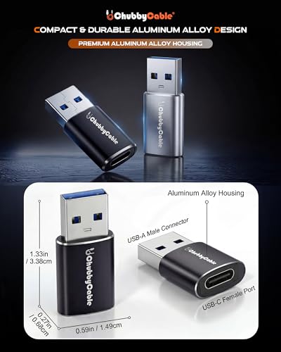 chubbycable USB to USB C Adapter 2Pack USBC Female to A Male OTG Charger Type C to USB A Charger Cable Converter for Mobile Phone, Computer, Laptop, Earphone, Mouse Keyboard, CarPlay