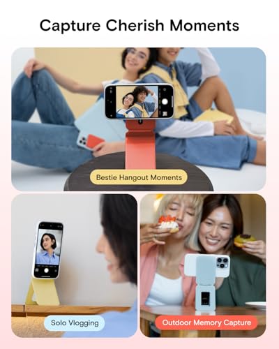 MOFT Phone Stand, Magnetic Phone Tripod Stand Stain-Resistant MOVAS Leather & Angle Adjustment & Strong Magnets Tripod for iPhone 17/16/15/14/13/12 (Included Metal Ring)-Sunset - color: Sunset, size: Without Card Slot