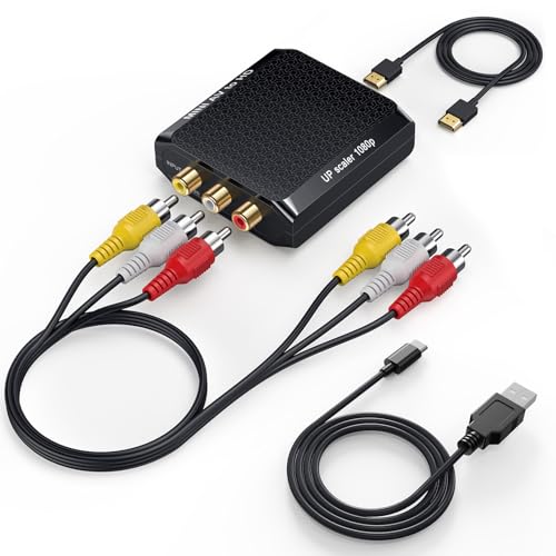 WENTER RCA to HDMI Adapter, 1080P AV to HDMI Converter, Mini Composite CVBS Audio Video Adapter Supports PAL/NTSC for VCR/VHS/Xbox/PS3/STB/N64/Wii/TV/PC/Blue-Ray DVD Players - color: Black