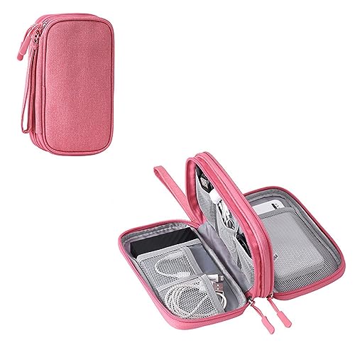 Electronic Organizer Travel Cable Accessories BagPouch Portable Waterproof Storage Bag Electronic Organizer Case for Cable, Mouse,USB Cable,Power Bank,Cord, Charger, Phone, Earphone - color: Pink