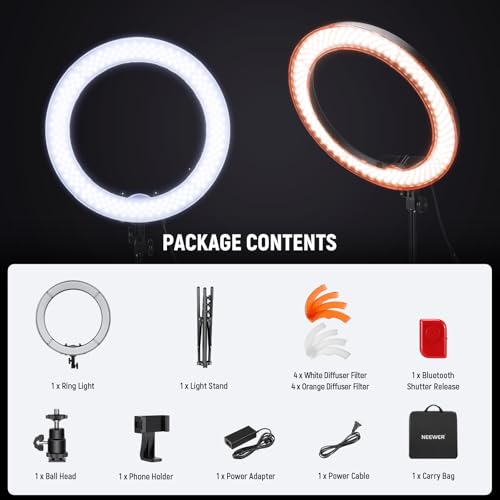 NEEWER 55W 18"/45cm Ring Light Kit [New Version], 5600K Dimmable LED Ringlight Tripod Stand Phone Holder for iPhone Selfie Makeup Lash Tattoo Studio Photo Video Recording Photography Lighting, RL-18