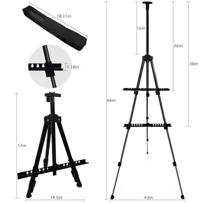 RRFTOK 17-66 Inch Adjustable Art Easel Stand for Painting and Sign, Black | Portable metal tripod easel for poster stand, display stand, canvas holder, adults and floor use - style: 66S Black 1-pack