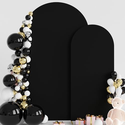 Wokceer Wedding Arch Backdrop Cover 7.2FT, 6FT Spandex Fitted Wedding Arch Stand Covers 2 Set Round Top Chiara Backdrop Stands Cover for Birthday Party Ceremony Banquet Decoration Black - color: Black, size: 7.2FT,6FT
