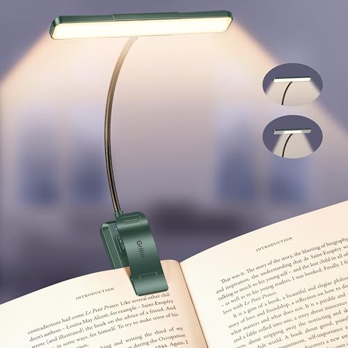 Gritin 2026 Gen 2 Book Light for Reading- 32 Eye Caring Full Spectrum LED | 5 Colors & 5 Brightness, Adjustable Wide/Narrow Beam, Upgrade 1500mAh Long-Lasting Rechargeable Clip on Light-Forest Green - color: Forest Green