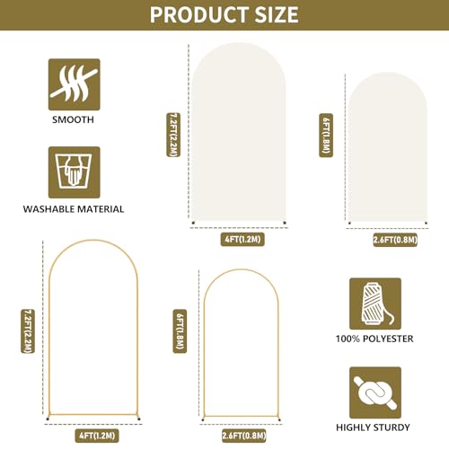 2 Pack Arch Backdrop Stand and Cover Set (7.2FT/6FT), Balloon Arch Stand, Metal Background Arch Stand, Backdrop Arch Frame, Wedding Arch for Backdrop (Ivory Cover) - color: Arch with Ivory Cover-(7.2FT/6FT)