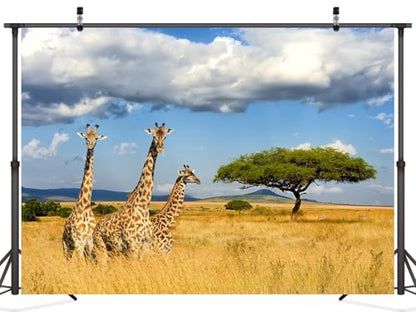 Fabric 7x5ft Kilimanjaro Giraffe Backdrop Africa Safari Landscape Photography Background Giraffe Birthday Kenya Party Decorations Banner Photo Booth Props Wildlife Animals Zoo Theme Party - size: 7x5FT