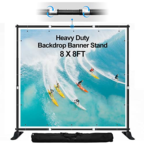 FUDESY 8x8 ft Backdrop Banner Stand, Heavy Duty Adjustable Background Stand Kit with Carrying Bag, Step and Repeat Photography Frame Stand for Trade Show Display Photo Booth Parties - size: 8x8ft