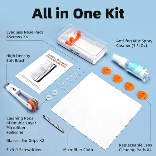 Ordilend Glasses Cleaner, Glasses Cleaning Kit with Eyeglass Cleaner Spray, Eyeglass Lens Cleaner, Microfiber Cleaning Cloth,Portable Eyeglass Repair Kit with Screws, Safe for All Lens(White) - color: Off-white