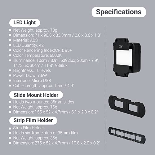 JJC Photo Slide and Film Digitizing LED Light Kit with 35mm Film Strips and Slides Holder, 10-Levels Brightness Shoe Mount LED Backlight for Photo Negatives Scanning Copying - size: LED Light Only
