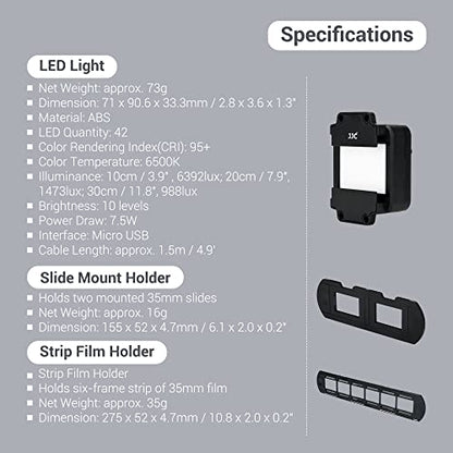 JJC Photo Slide and Film Digitizing LED Light Kit with 35mm Film Strips and Slides Holder, 10-Levels Brightness Shoe Mount LED Backlight for Photo Negatives Scanning Copying - size: LED Light Only