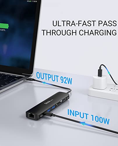 USB C Hub 4K 60Hz, Dockteck 7-in-1 USB C PD Ethernet Hub Dongle with 4K 60Hz HDMI, 1Gbps Ethernet, 100W PD, 2 USB 3.0, SD/Micro SD for MacBook Air/Pro M1 2020, iPad Pro 2021, iPad mini 6 and More - color: 7 IN 1 Black