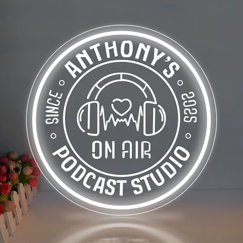 Custom Recording Studio Neon Sign, Personalized Podcast Studio Neon Light, Recording Room On Air Sign, Podcast Radio Music Club Wall Art, Microphone Led Light - color: Custom-Recording