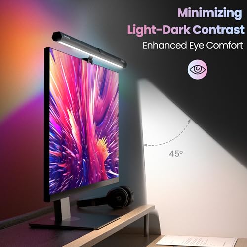 Quntis Monitor Light RGB PRO Backlight, Eye-Care Dual Light Computer Light Bar Gaming Office Desk Lamp, 15 Modes Dimmable Backlight, 3 Color Temperature Adjustable Brightness, Ra95 Screen Light Bar - style: RGB PRO Backlight
