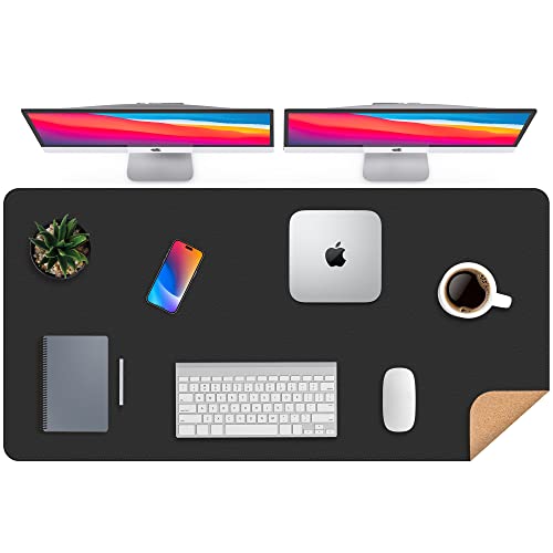 AFIING Large Desk Mat, 47" x 23.6", Black | Natural Cork & PU Leather, Non-Slip, Waterproof, Large Mouse Pad for Office, Home & Gaming - color: Black, size: 47" x 23.6"