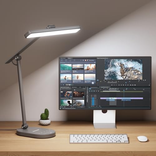 Honeywell Desk Lamp for Home Office, H4 Sunturalux™ Eye-Caring LED Desk Light, 700LM Dimmable Desk Lamp with Timer, Adjustable Desk Reading Light, Touch Auto Dimming Table Lamp for Study, Bedroom - color: Gray