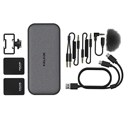 NUX B-10 Vlog Camera Wireless Microphone System, Wireless Lavalier Lapel Microphone System for Vlog Shooting, Live broadcasts