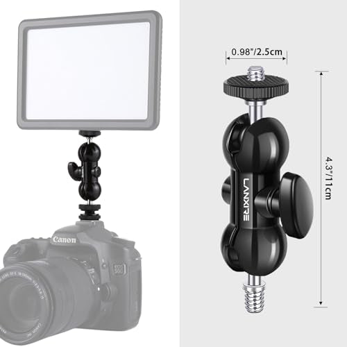 Mini Magic Arm Multi-Function Double Ball Head with 1/4" Screw and Cold Shoe Mount - for DSLR Cameras, Camcorders, LED Video Light, Camera Cage, Monitor, Microphone, Load up to 4.4lb/2kg