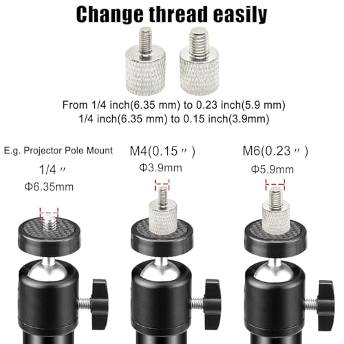 Projector Mount Tripod Screw Thread Adapters Converters Female 1/4 in / 6.35 mm to Male 0.23 in / 5.9 mm or 0.15 in / 3.9 mm M4 M6 Screws Adapter Bushing for Mini Projector Mount Camera Tripod